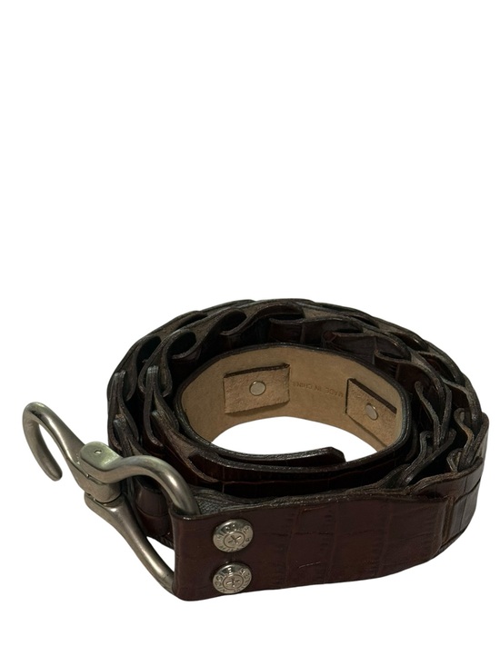 Nicole Miller Accessories - Nicole Miller Brown Croc Embossed Leather Woven Hook Belt Womens Size M 1232